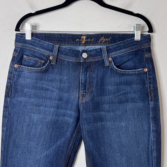 7 for All Mankind Womens Flynt Jeans 29 Bootcut Low Rise Dark Wash Stretch Denim - Picture 2 of 7